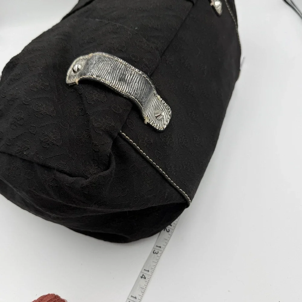 Vintage Y2K GUESS Black Monogram‎ Pleated Shoulder Bag Rhinestone Logo Croc Hobo